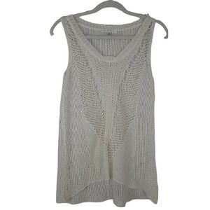 Cabi 694 Linen Crochet Cream Sweater Women